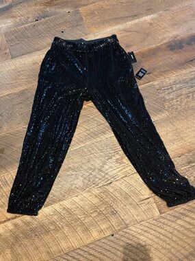 NWT Express Black Sequin Jogger Pants Size Medium Glam Party Festival